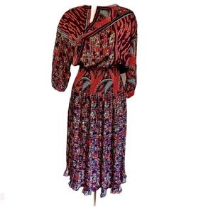Vintage 1980's Diane Freis Diane Multicolor Patterned Women's Dress (one size)